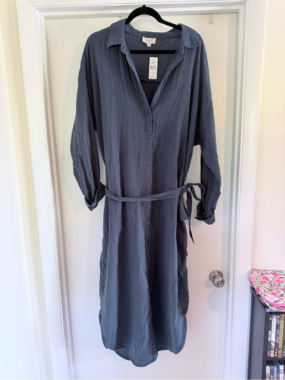 NWT LOFT Slate Blue Button-Front Dress